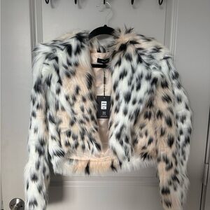 Black and White Teddy Jacket with Spotted Faux Fur
